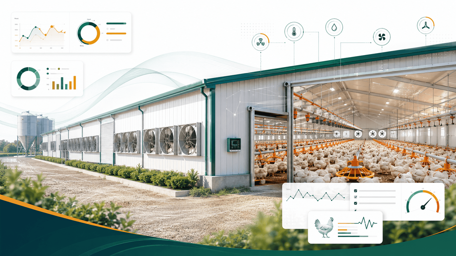 Environmentally controlled Kurela poultry farm with tunnel ventilation, healthy flock and smart monitoring
